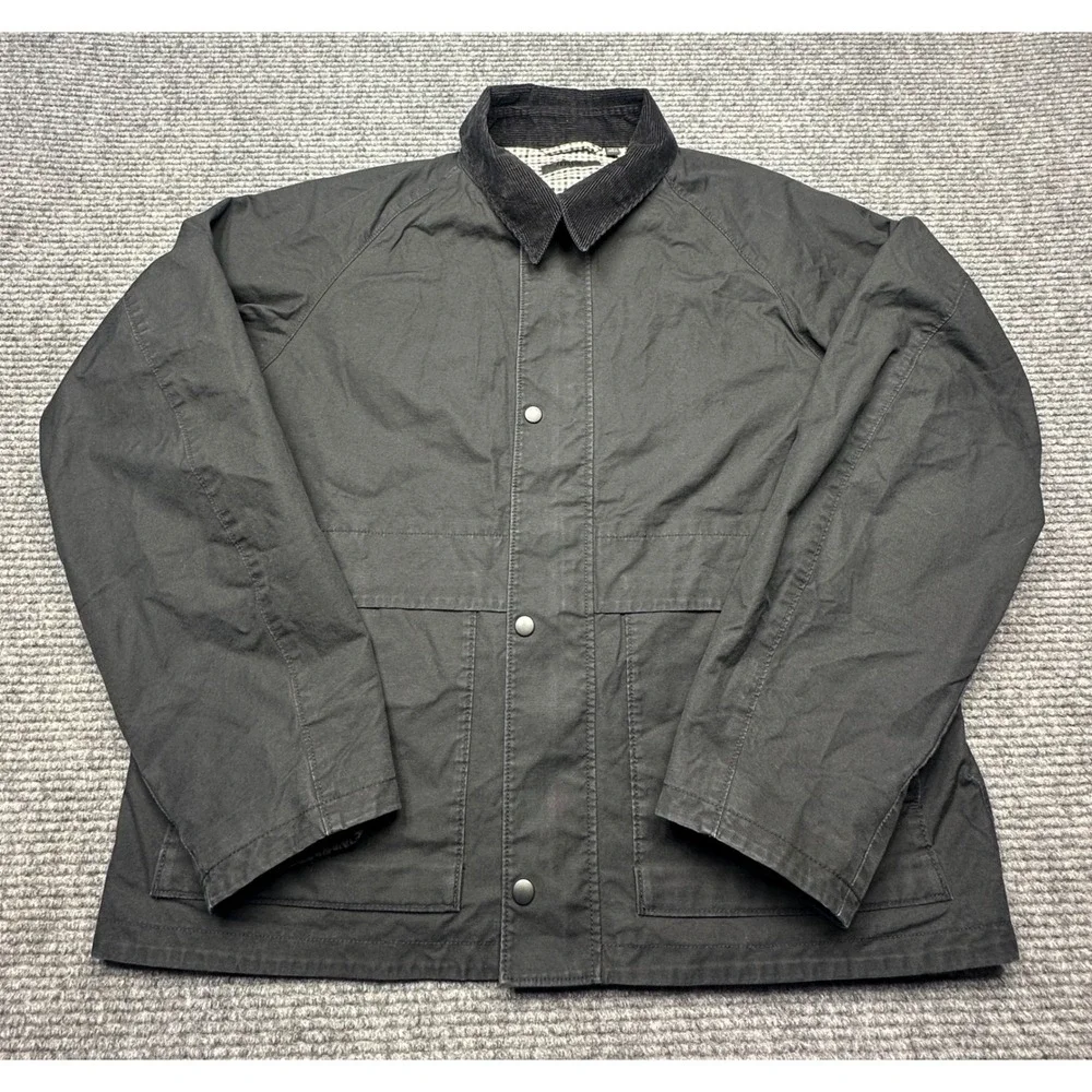 Uniqlo Utility Jacket Men Large Black Corduroy Collar Plaid Lined Canvas Coat